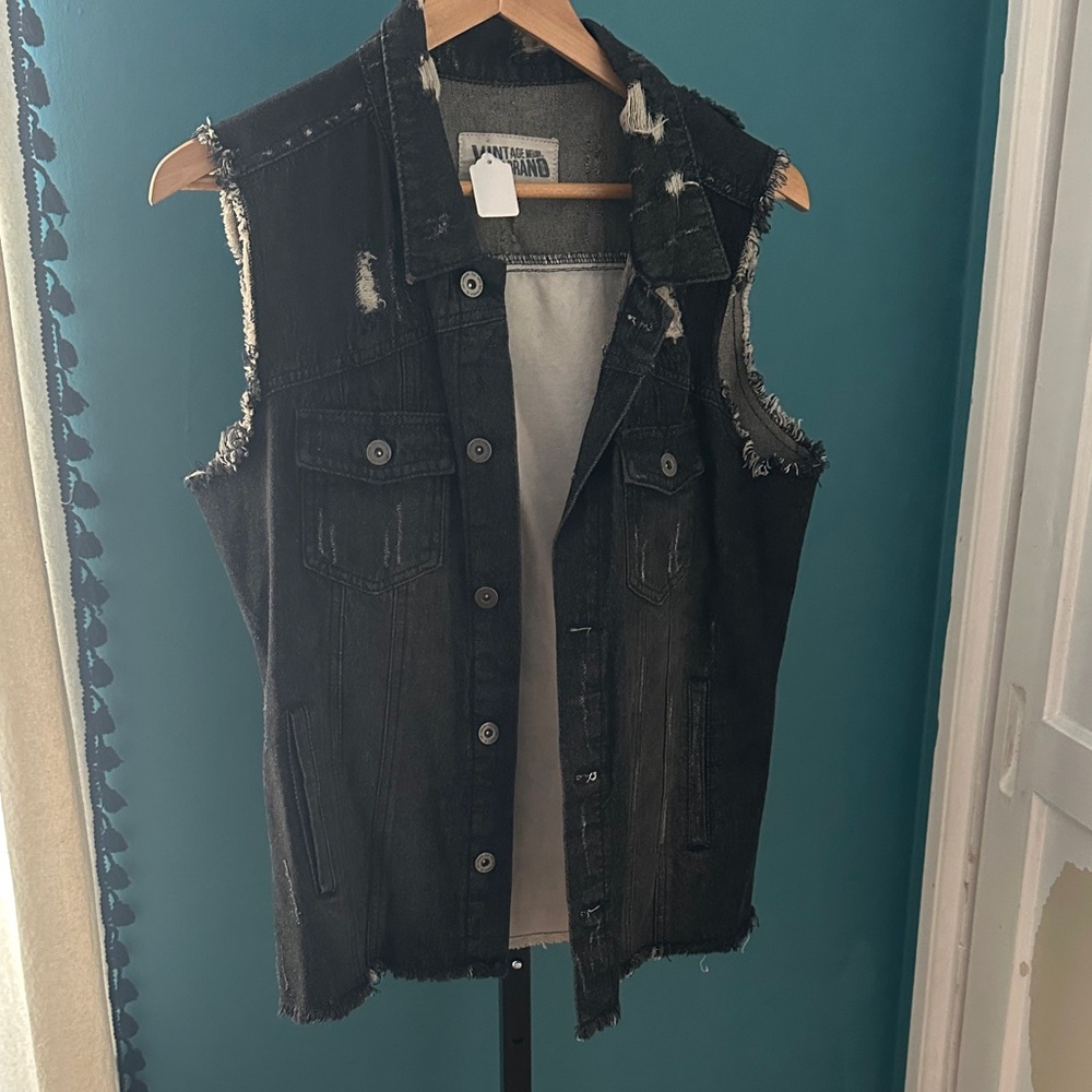 Distressed Black Denim Vest (Jimmy Hendrix)